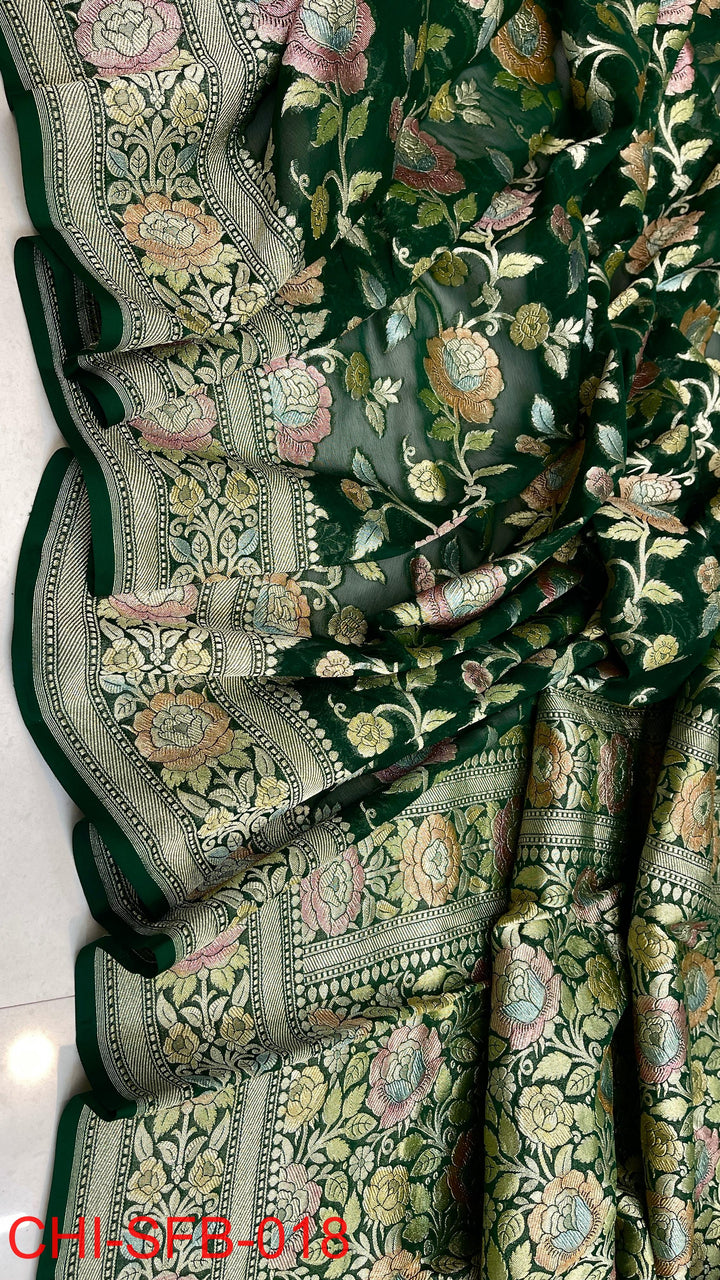 Pure Banarasi Handloom Khaddi Georgette Silk Water Zari Work Saree .| NEW EDITION |