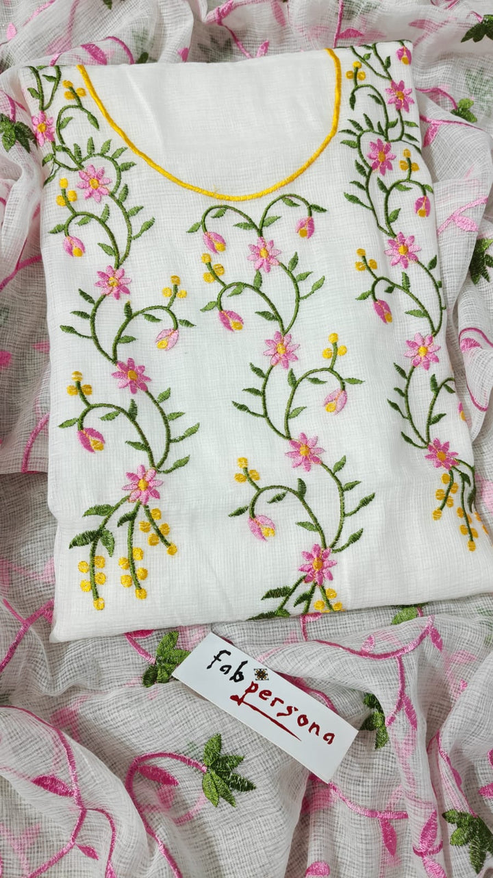 Pure Cotton Kota Doriya Embroidery Unstitched Suit With Dupatta
