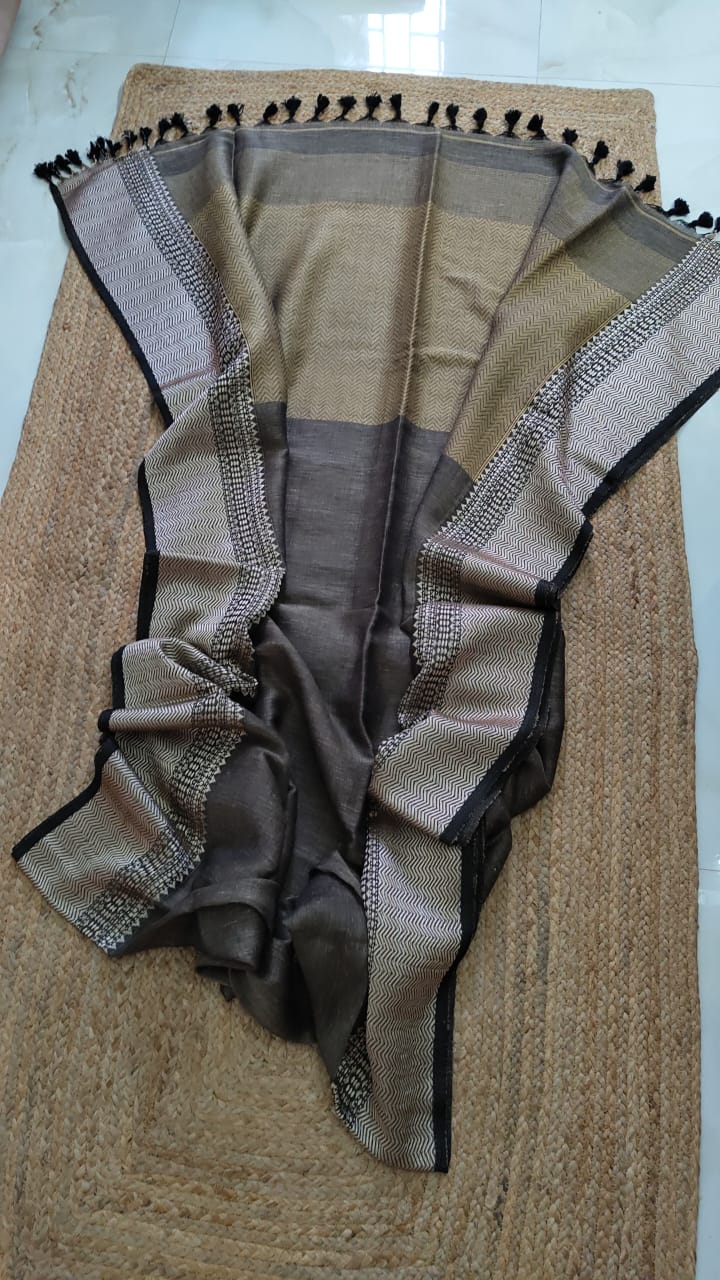 Pure Linen By Linen Silk Saree With Blouse.