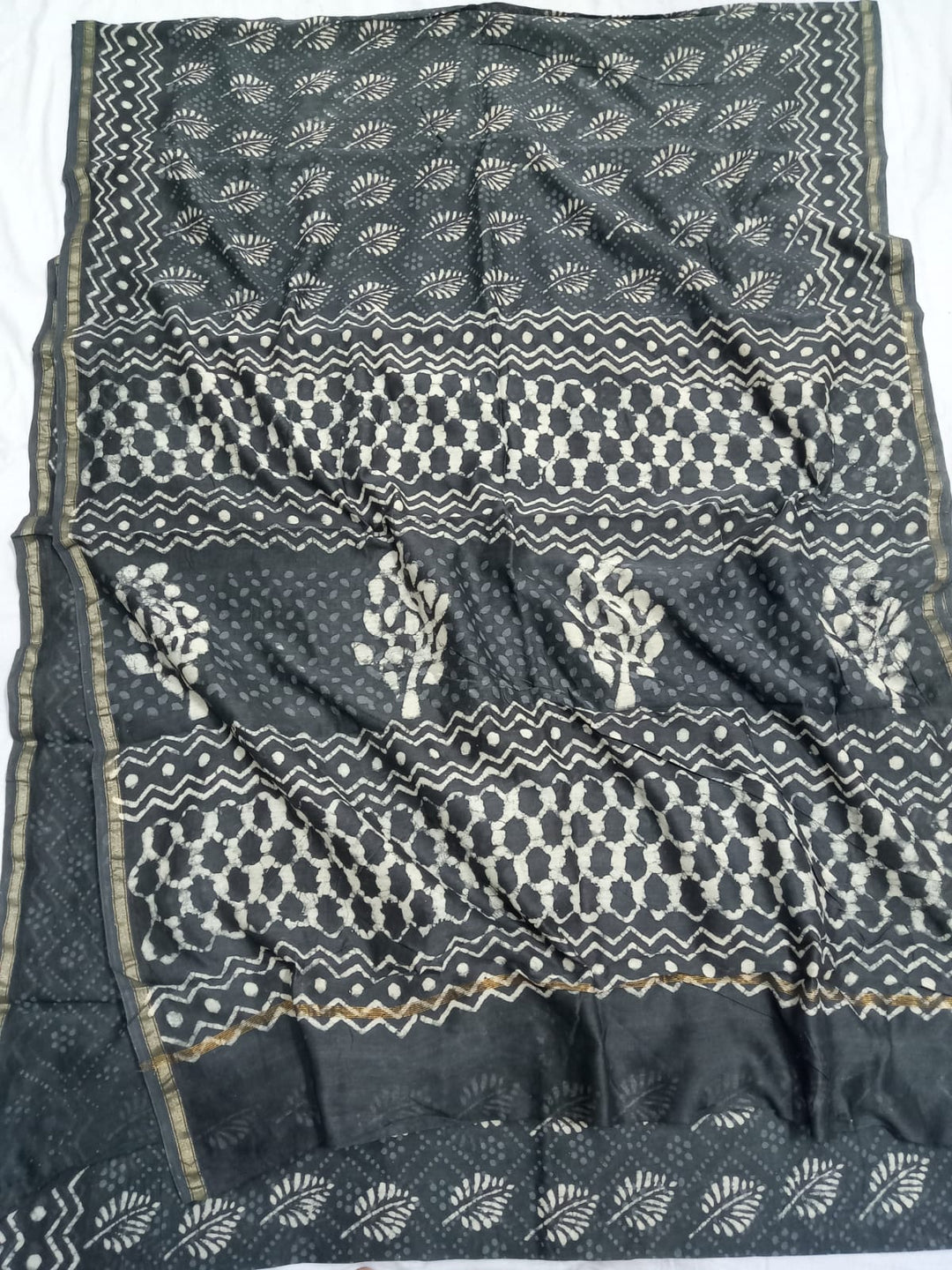 Pure Chanderi Silk Hand Block Print Saree.