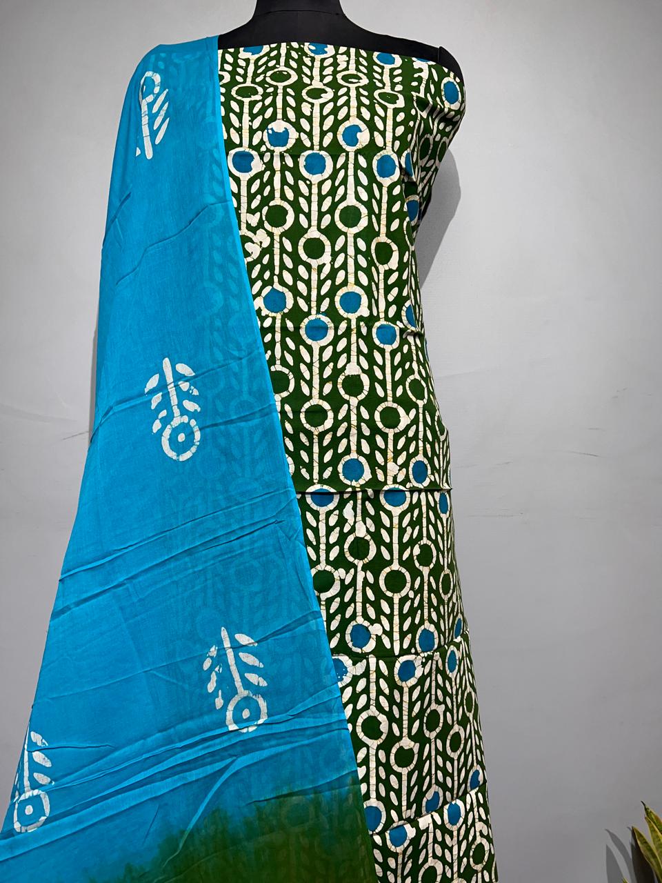 Pure Cotton Hand Block Print Unstitched Suit With Cotton Dupatta