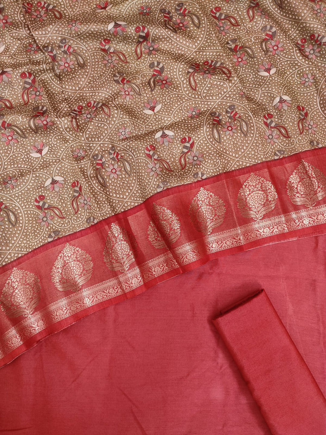 Banarasi moonga Silk Unstitched Suit With  Printed moonga silk Dupatta .