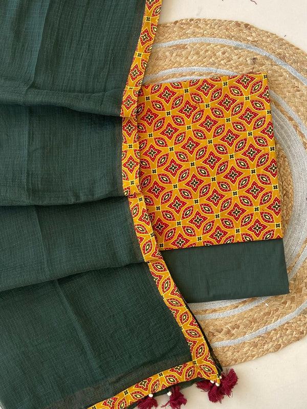 Pure Cotton Azrakh Print Unstitched Suit With  cotton Duppatta