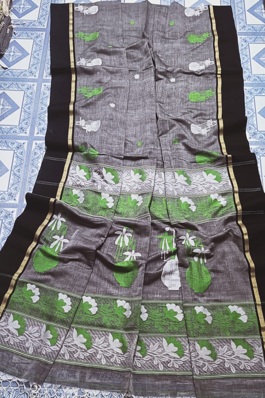 Pure Cotton jamdani Saree With Running Blouse  . ( Length- 6.3 meter