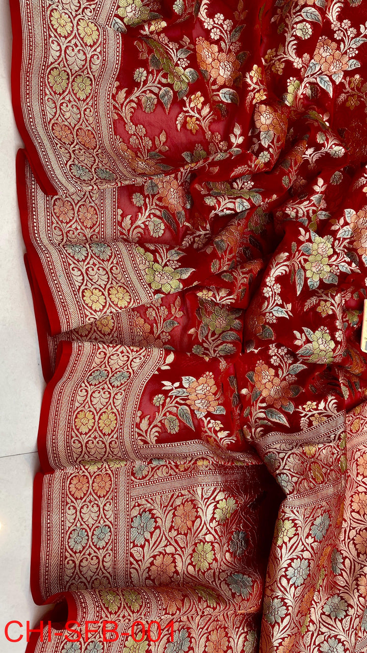 Pure Banarasi Handloom Khaddi Georgette Silk Water Zari Work Saree .| NEW EDITION |