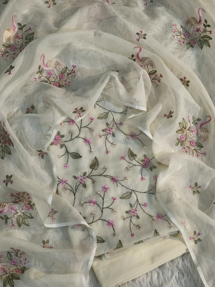 PURE BANARASI  COTTON KOTA SILK WITH MULTI EMBROIDERY WORK  UNSTITCHED SUIT