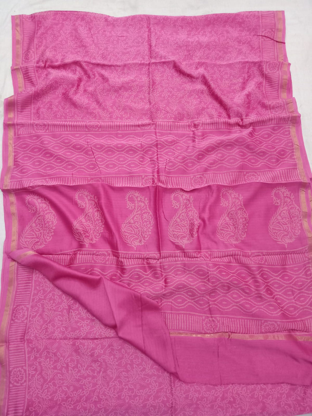Pure Chanderi Silk Hand Block Print Saree.