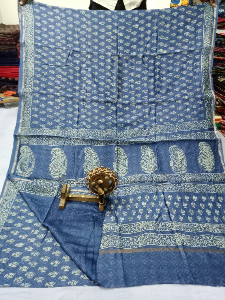 Pure Chanderi Silk Hand Block Print Saree.