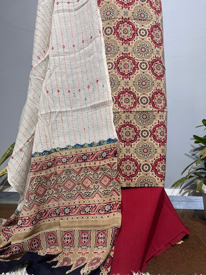 Pure Cotton Azrakh Print Unstitched suit With Dupatta.
