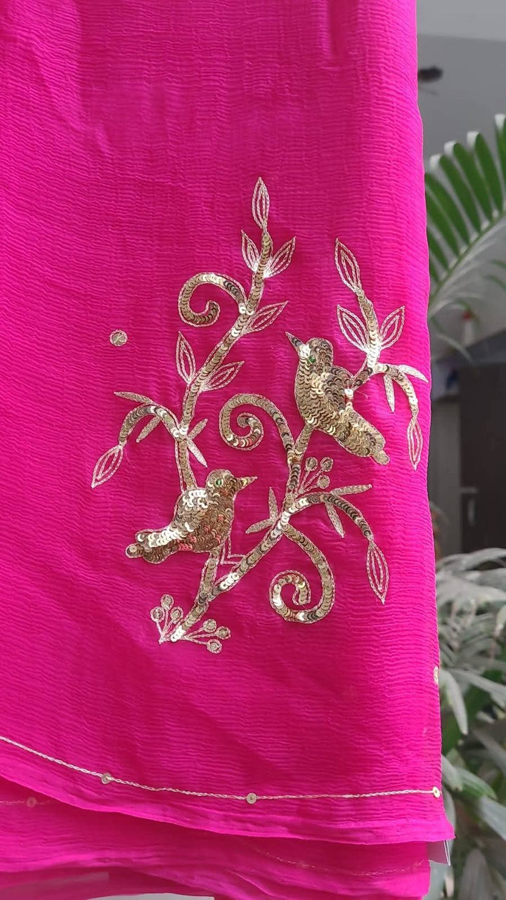 Pure Dimond Chiffon Sequnce And Zari Work Saree With Blouse.