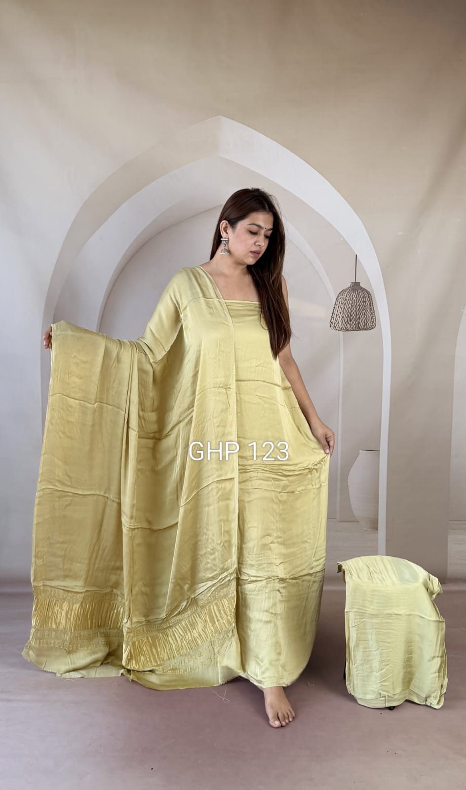 Pure Modal Silk Unstitched Suit with Lagdi Patta Dupatta