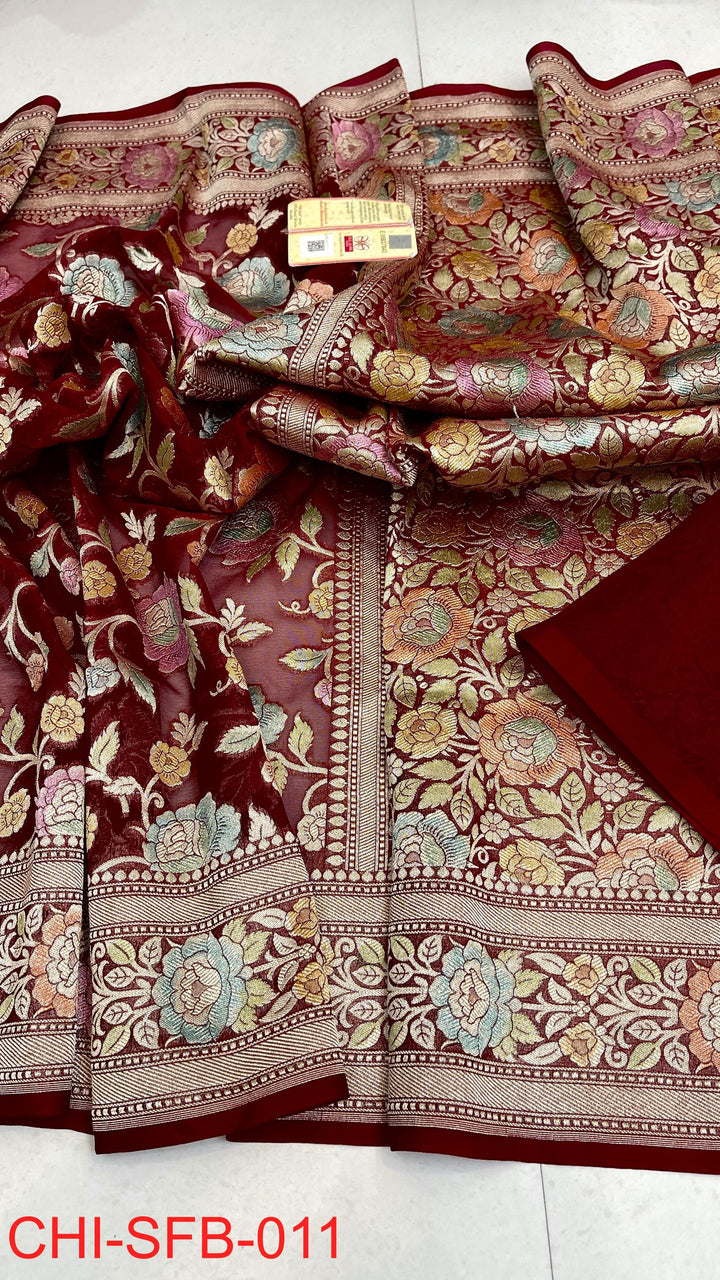 Pure Banarasi Handloom Khaddi Georgette Silk Water Zari Work Saree .| NEW EDITION |