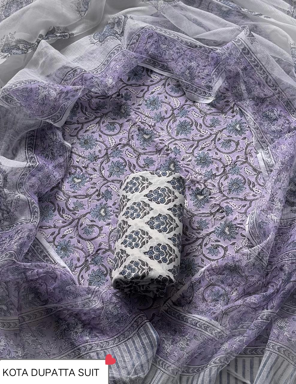 Pure Cotton Hand block print Unstitched Suit with Kota Dupatta