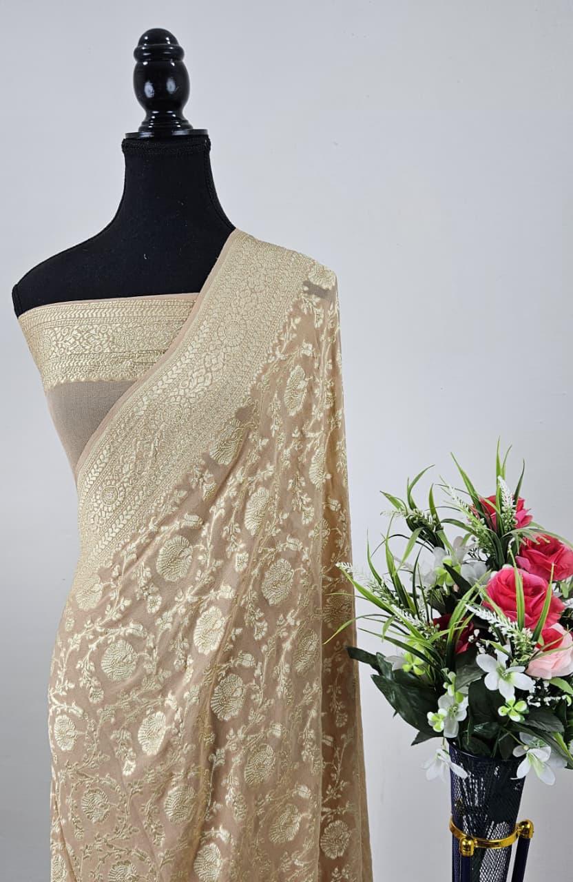 Pure Banarasi Handloom Khaddi Georgette Silk Water Zari Work Saree. | NEW EDITION |