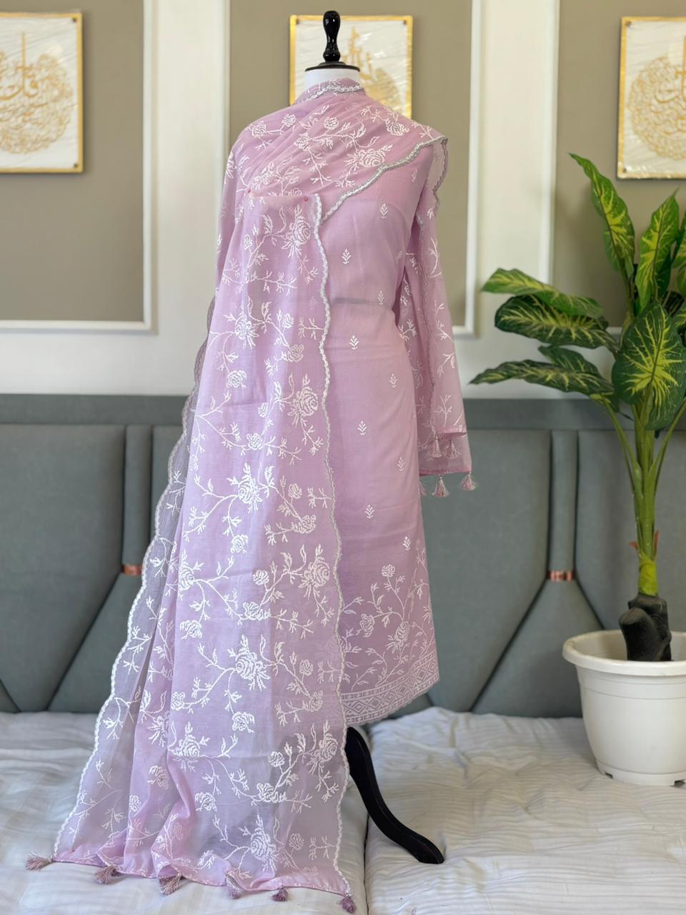 Pure Banarasi Mul Cotton Silk Embroidery Unstitched suit