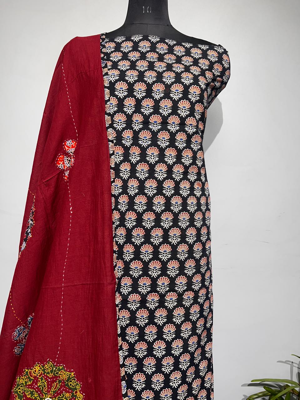 Pure Cotton Azrakh Print Unstitched suit With Dupatta.
