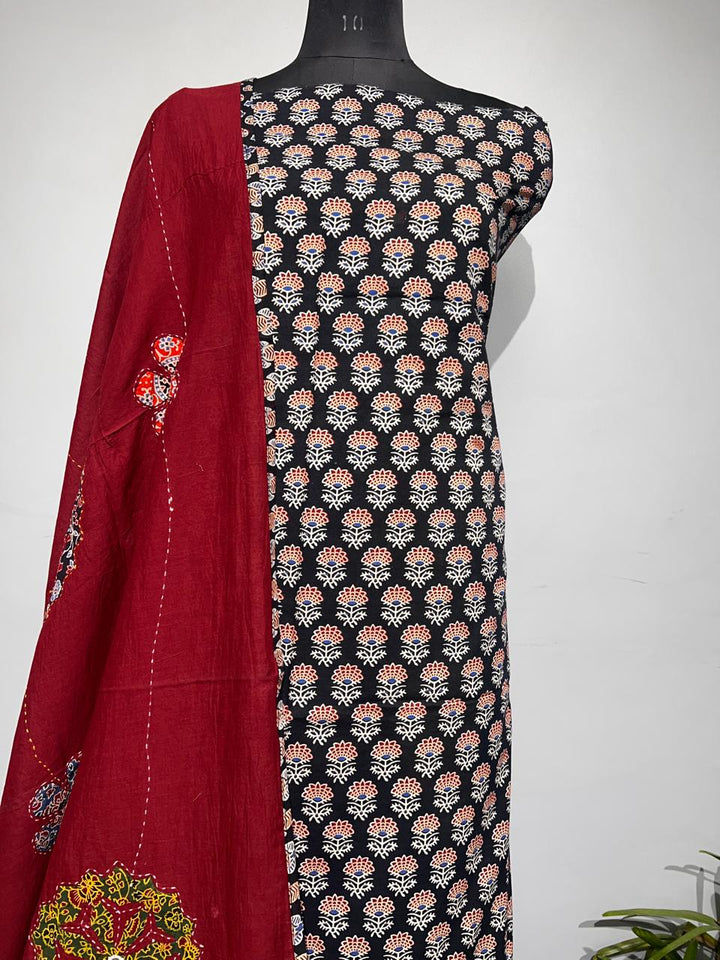 Pure Cotton Azrakh Print Unstitched suit With Dupatta.