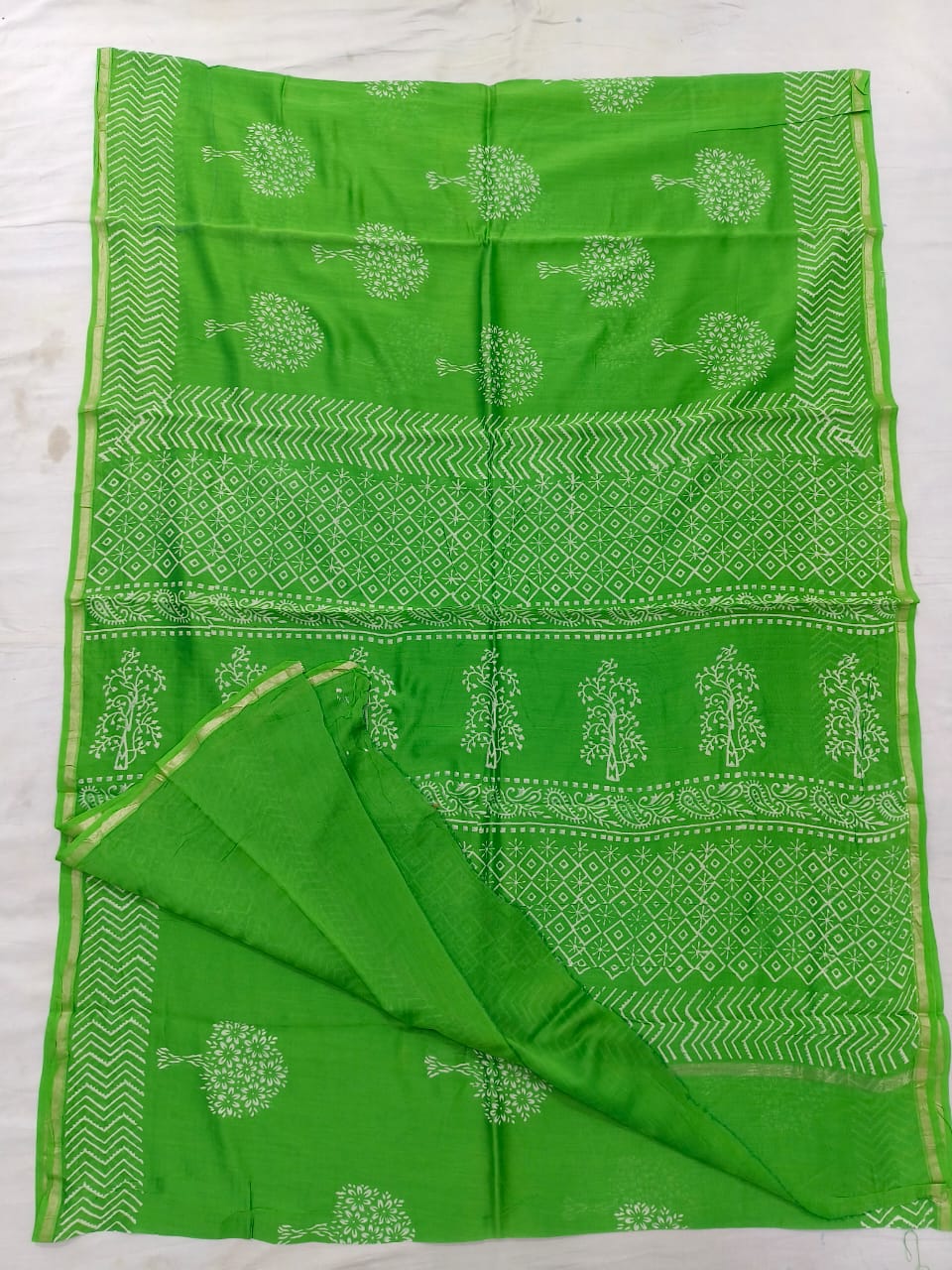 Pure Chanderi Silk Hand Block Print Saree.