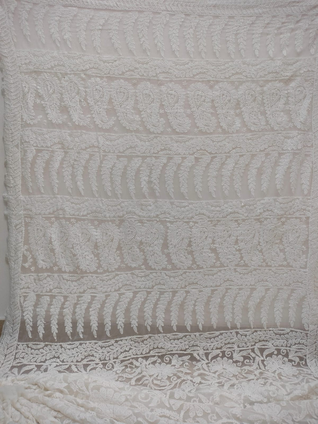 Pure Chiffon Georgette Chikankari Full Jaal Work Hand Embroidery Saree with Blouse