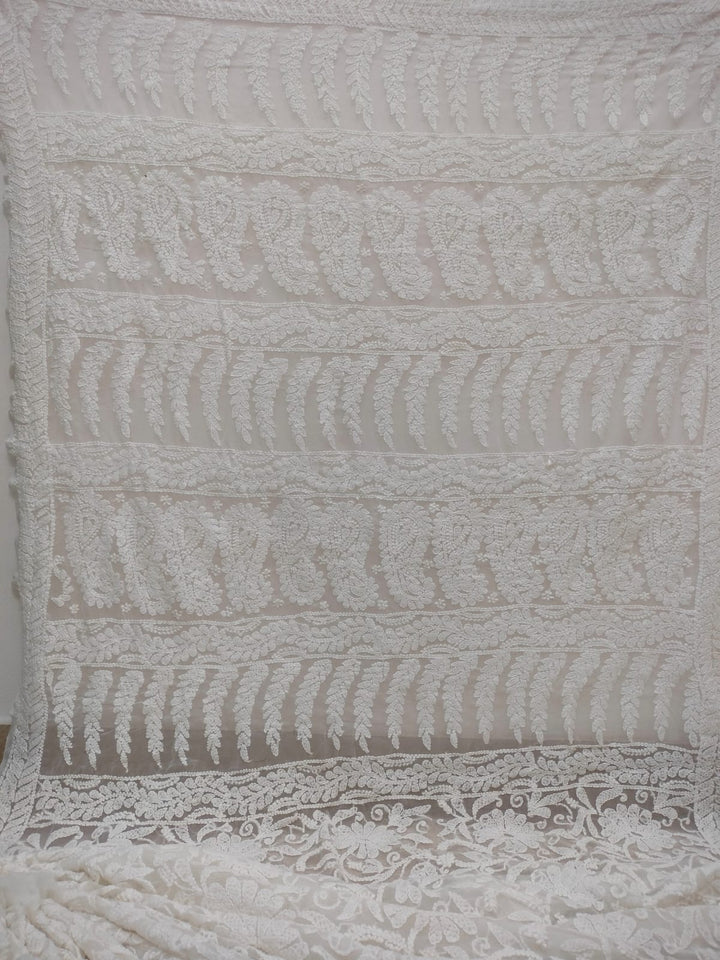 Pure Chiffon Georgette Chikankari Full Jaal Work Hand Embroidery Saree with Blouse