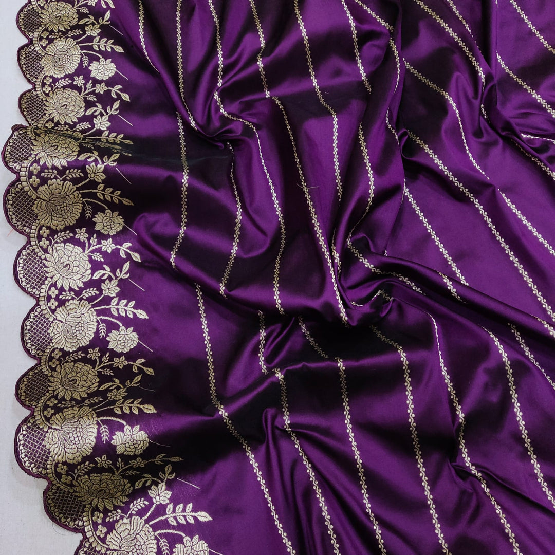 Pure Katan Silk Handwoven Kadwa All Over Gold Zari Buti And Broder Work Saree. with Blouse.