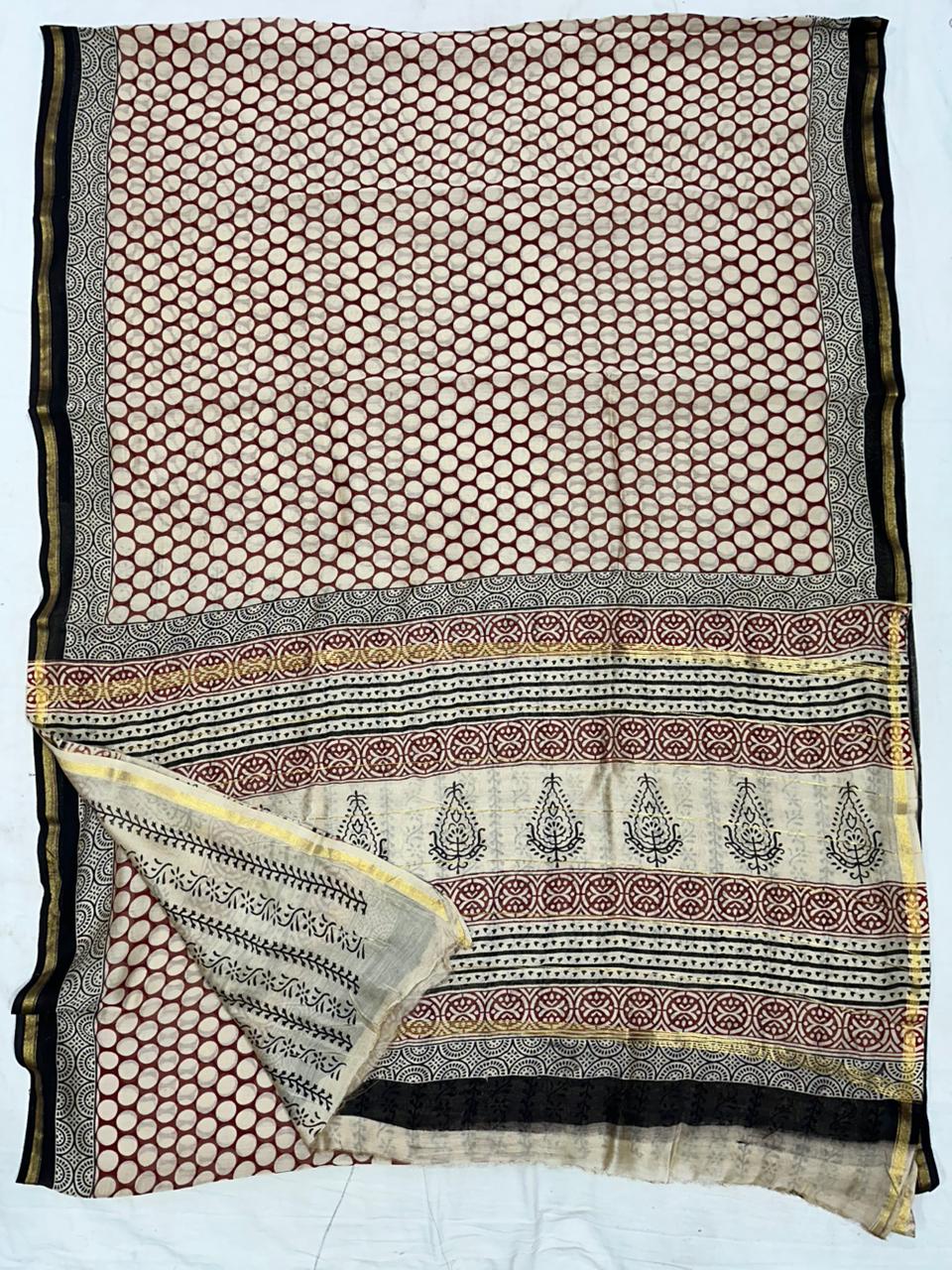 Pure Chanderi Silk Hand Block Print Saree.