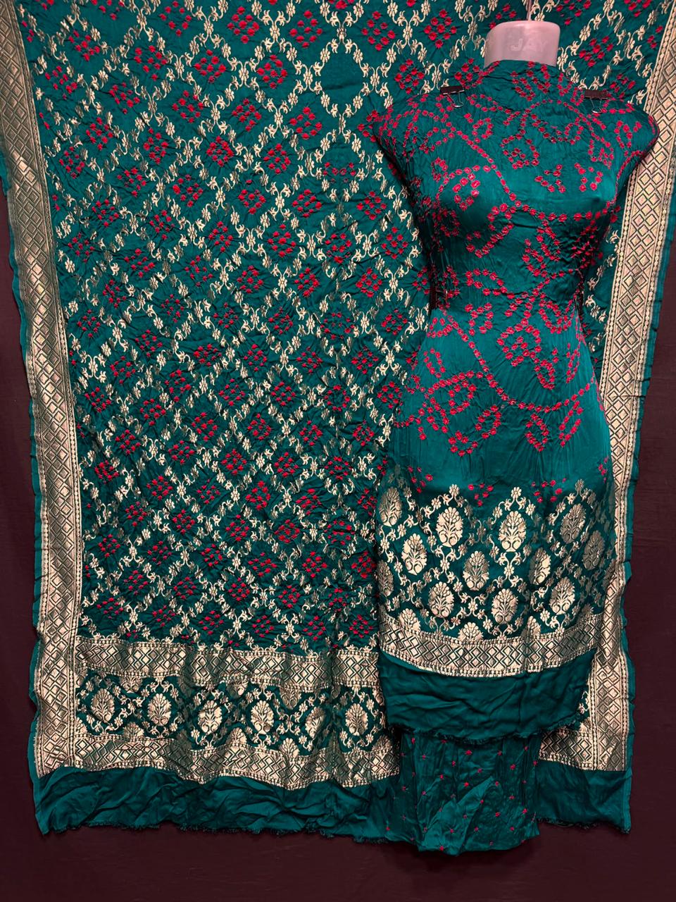 Pure Modal Silk Double Zari Heavy Banarasi Weaved Unstitched Suit Set