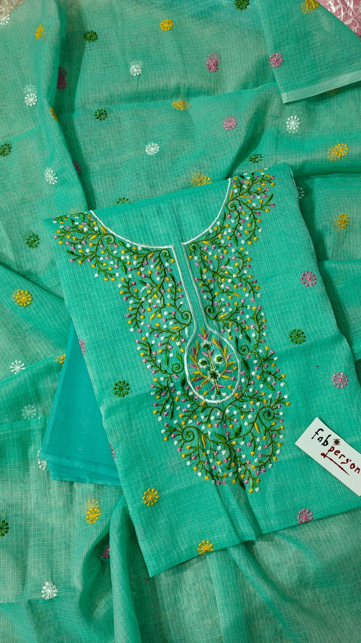 Pure Cotton Kota Doriya Embroidery Unstitched Suit With Dupatta