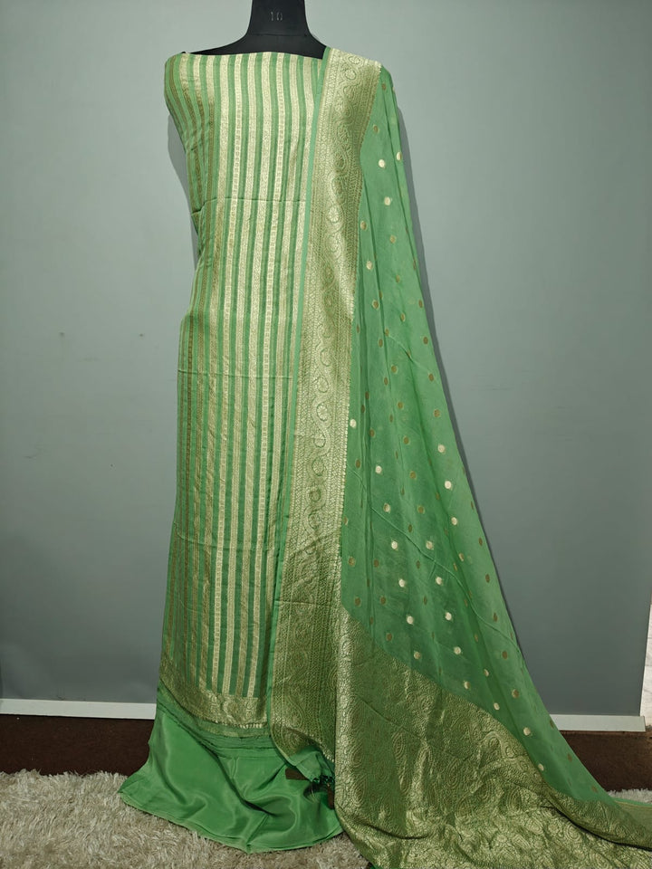 Pure Khaddi Chiffon Unstitched Suit With Zari Work.