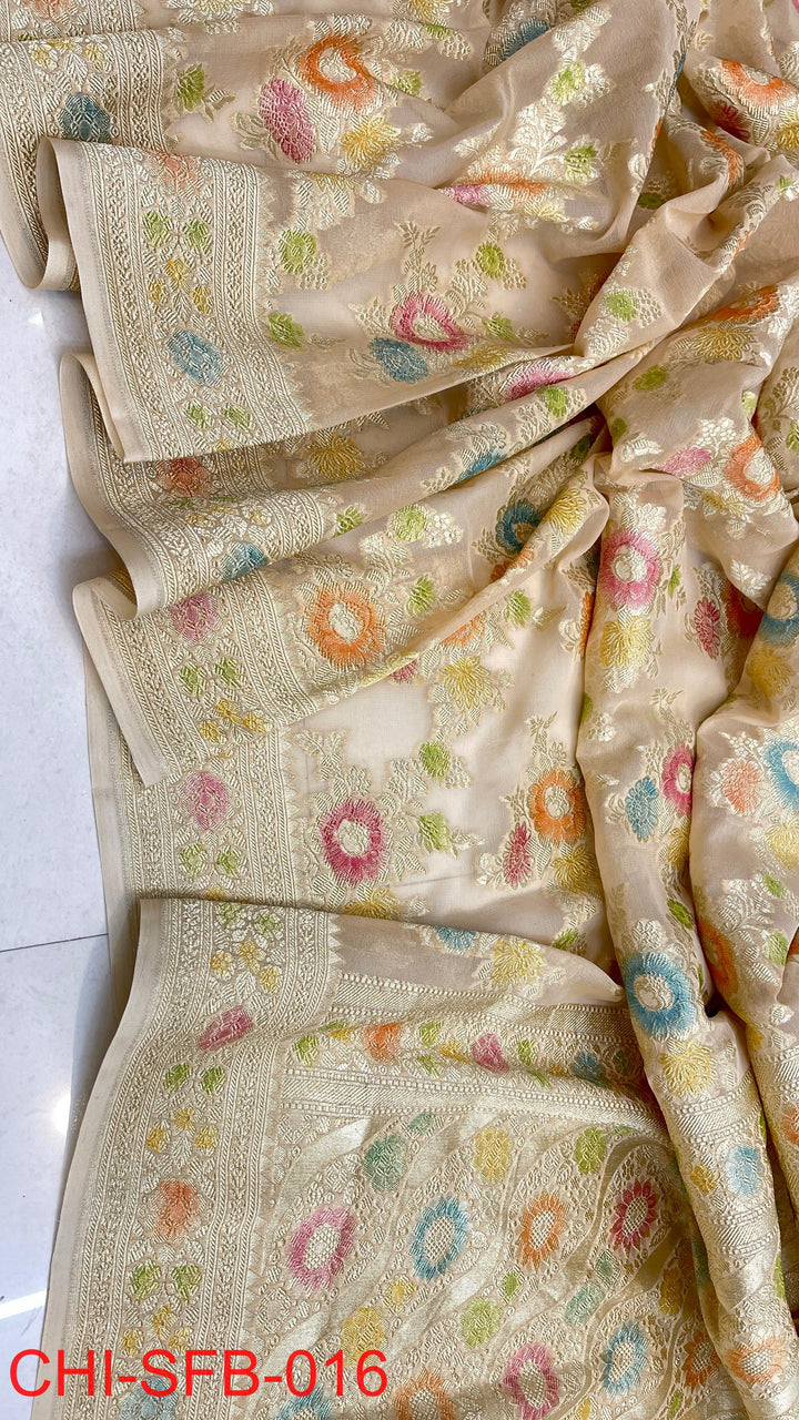 Pure Banarasi Handloom Khaddi Georgette Silk Water Zari Work Saree .| NEW EDITION |