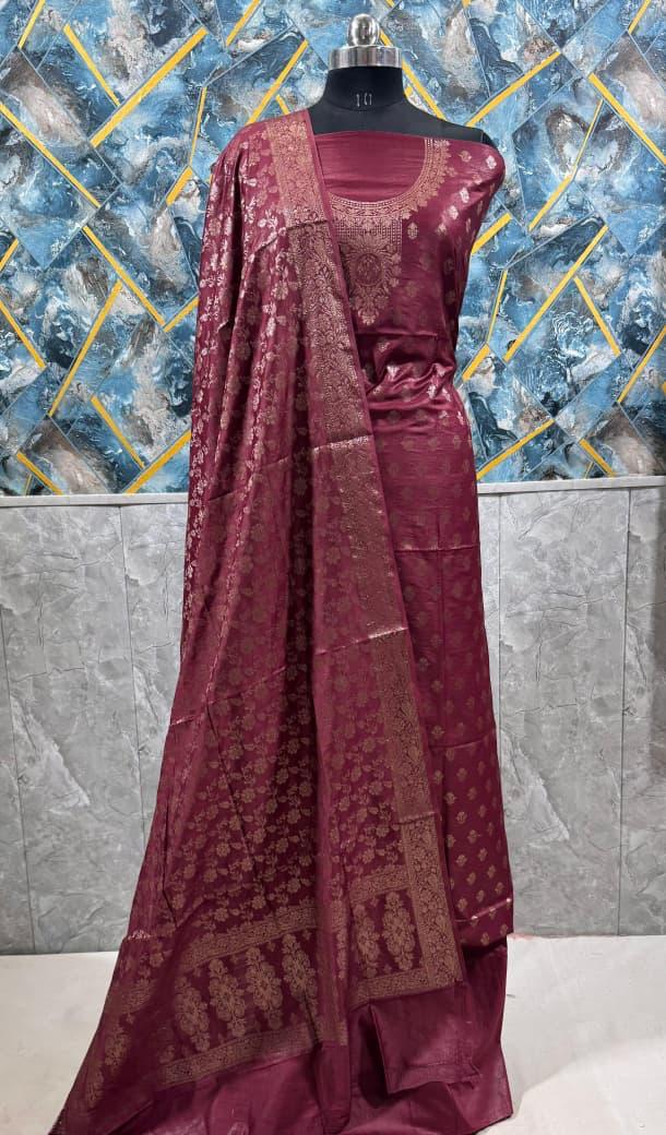 Banarasi  Resham Silk Cotton Zari  Work Unstitched Suit