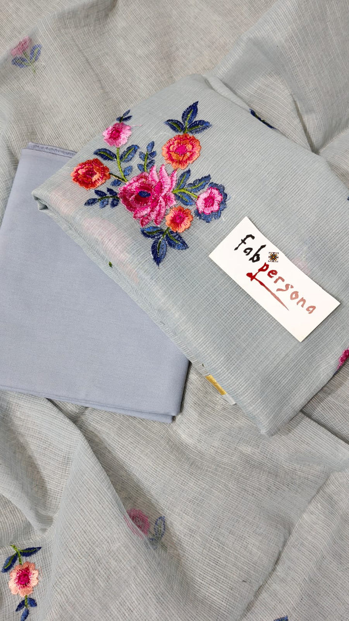 Pure Kota Doriya Embroidery Work Unstitched Suits With Kota Doriya Dupatta