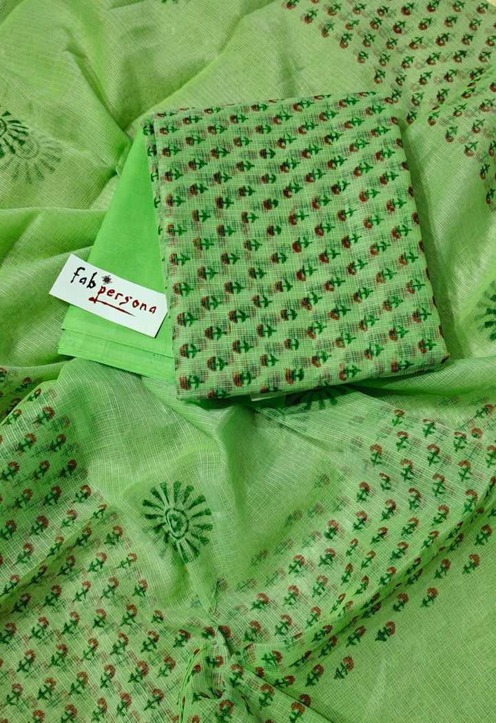 Kota Doriya Hand Print Unstitched Suit.