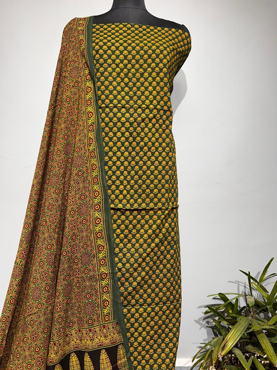 Pure Cotton Azrakh Print Unstitched suit With Dupatta