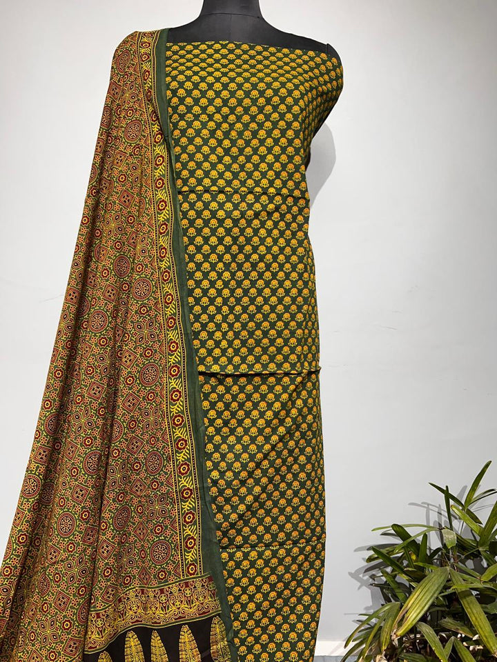 Pure Cotton Azrakh Print Unstitched suit With Dupatta