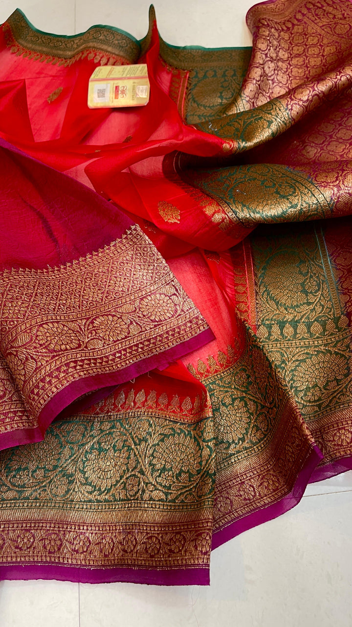 Pure Kora Organza Silk Handloom Kadhuwa Zari Work Saree.