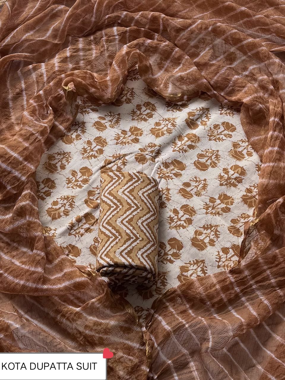 Pure Cotton Hand block print Unstitched Suit with Kota Dupatta