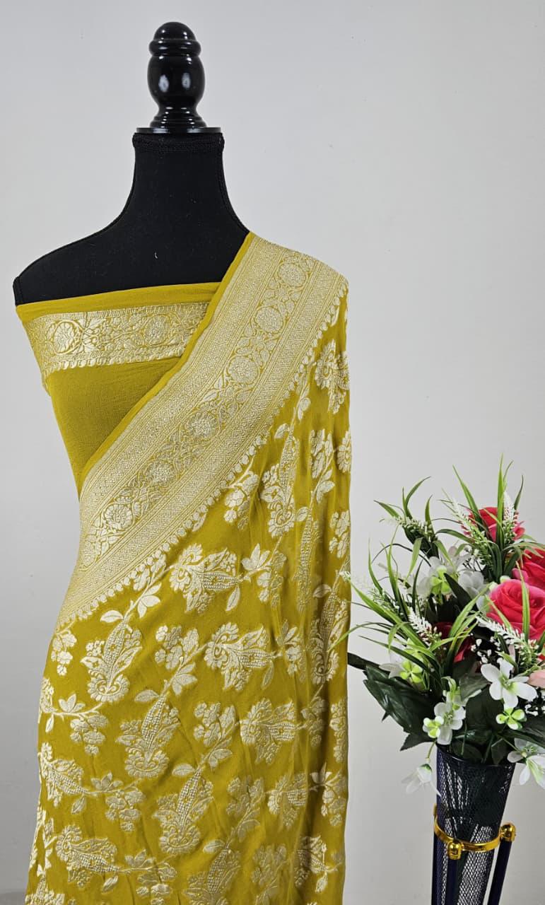 Pure Banarasi Handloom Khaddi Georgette Silk Water Zari Work Saree. | NEW EDITION |