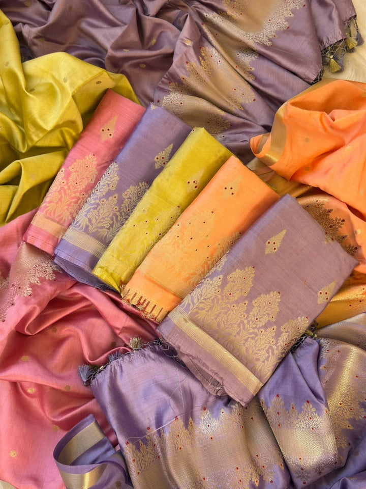 Pure Chiniya Silk Unstitched With Meena Buti Work and Chiniya Silk Dupatta