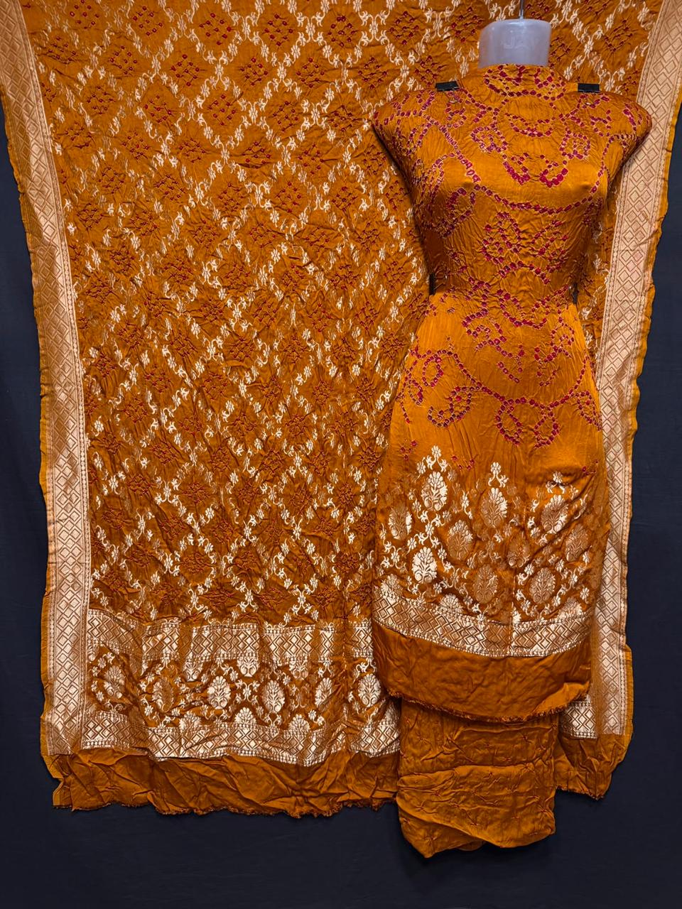 Pure Modal Silk Double Zari Heavy Banarasi Weaved Unstitched Suit Set