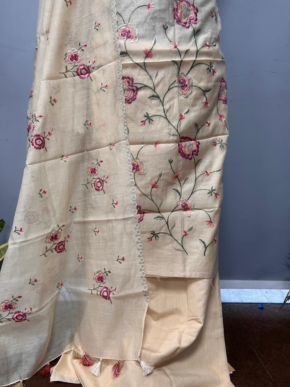 Pure Banarasi Chanderi Silk Embroidery work Unstitched Suit