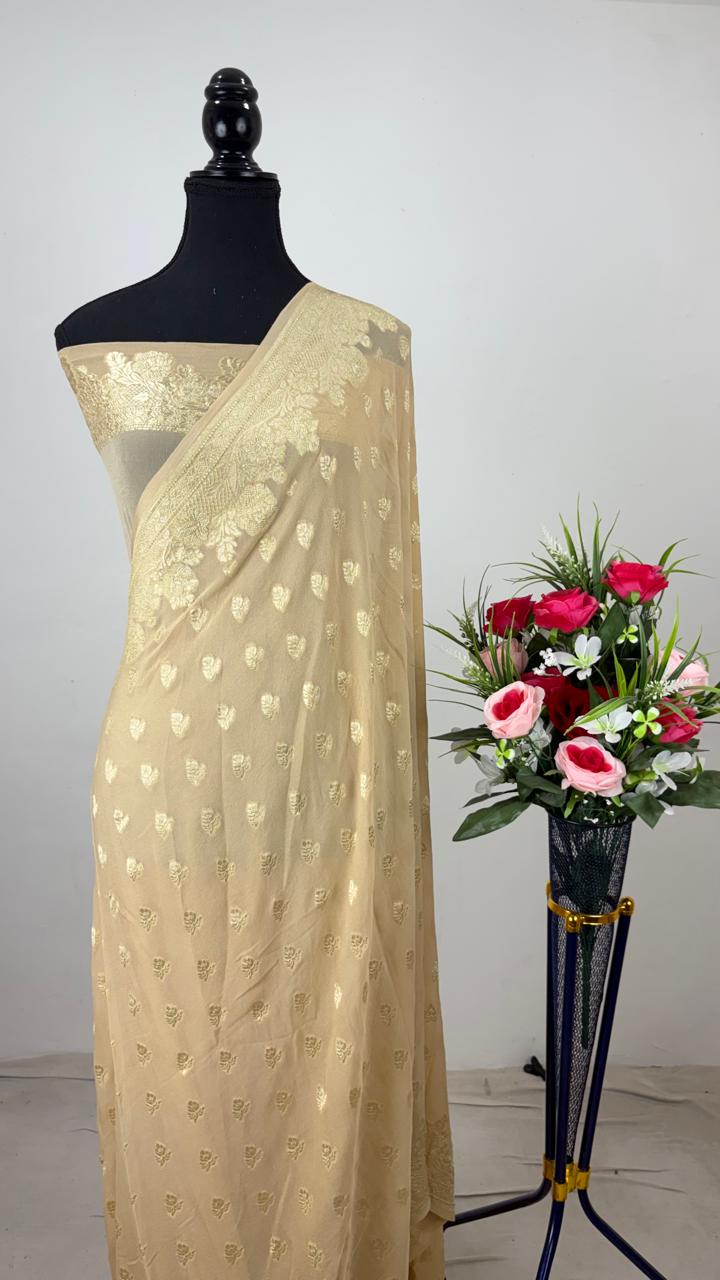 Pure Banarasi Handloom Khaddi Georgette Silk Water Zari Work Saree. | NEW EDITION