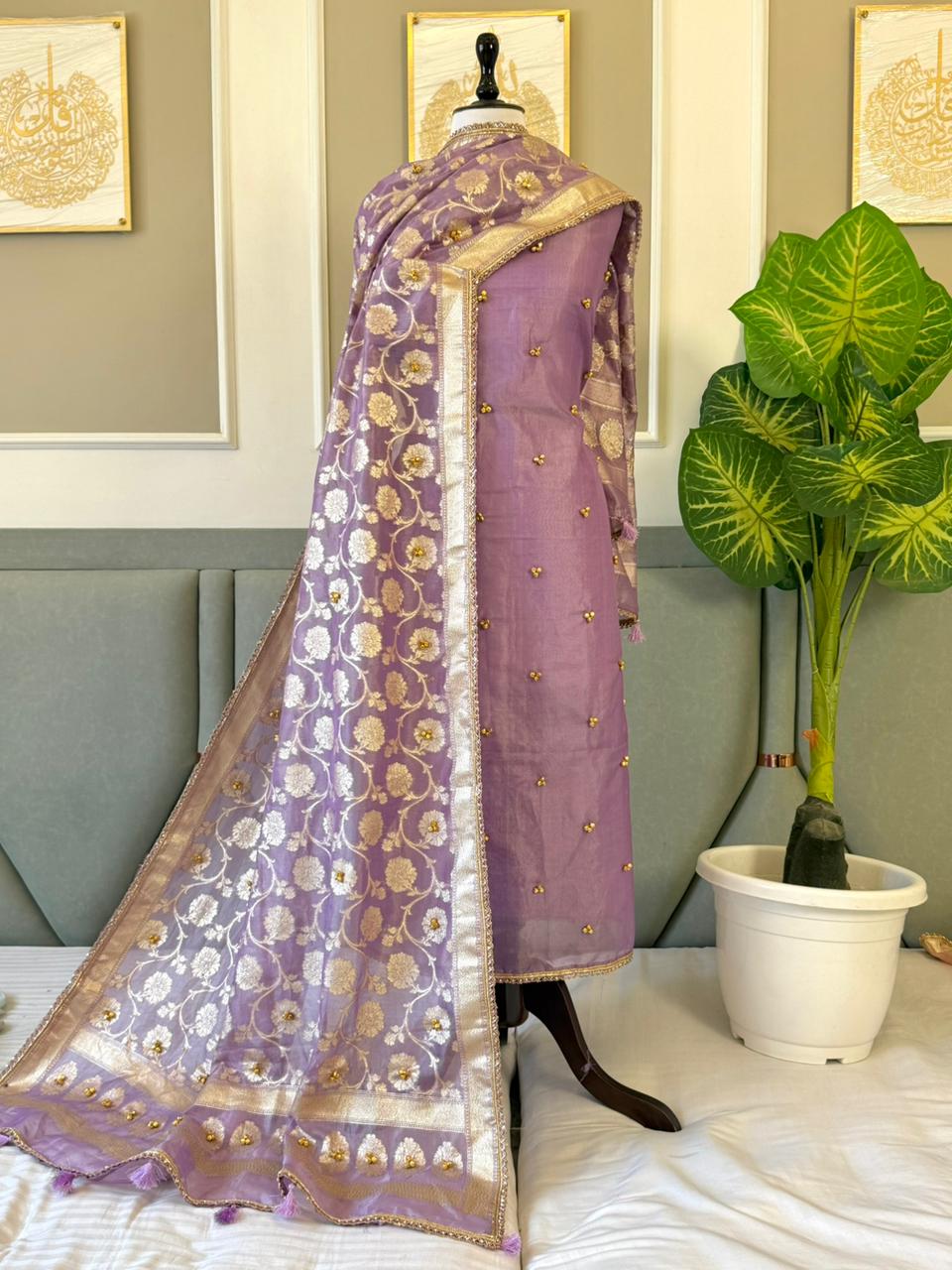 Elegant Tissue Ghungroo Unstitched  Suit
