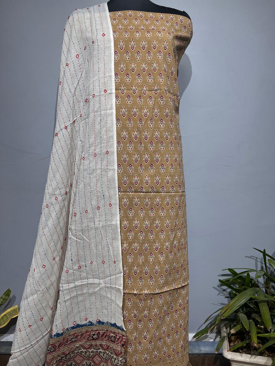 Pure Cotton Azrakh Print Unstitched suit With Dupatta.