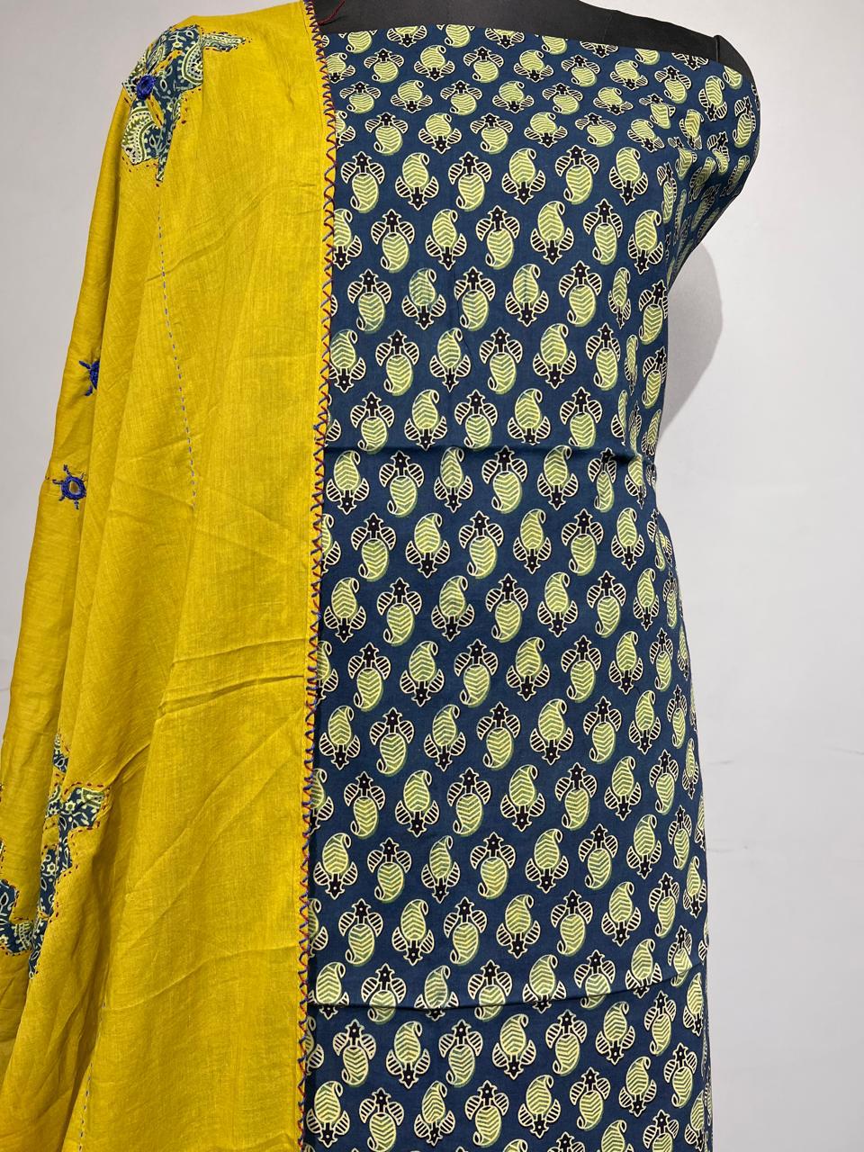 Pure Cotton Azrakh Print Unstitched suit With Dupatta