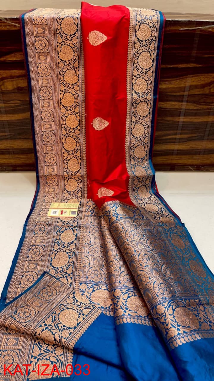 Pure Banarasi Katan Silk Saree With Antique Zari Work .