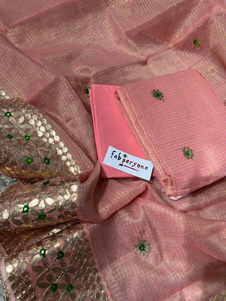 Kota Doriya  Hand Gotta Patti Work Unstitched Suit