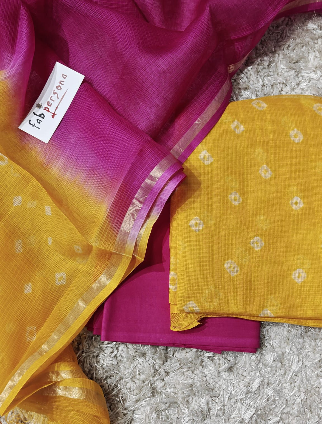Yellow Color Kota silk Bandhej Pattern Unstitched Suit