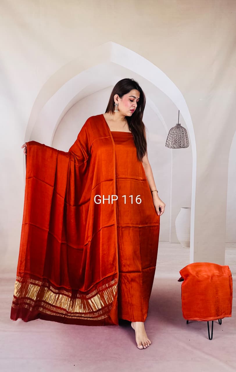 Pure Modal Silk Unstitched Suit with Lagdi Patta Dupatta