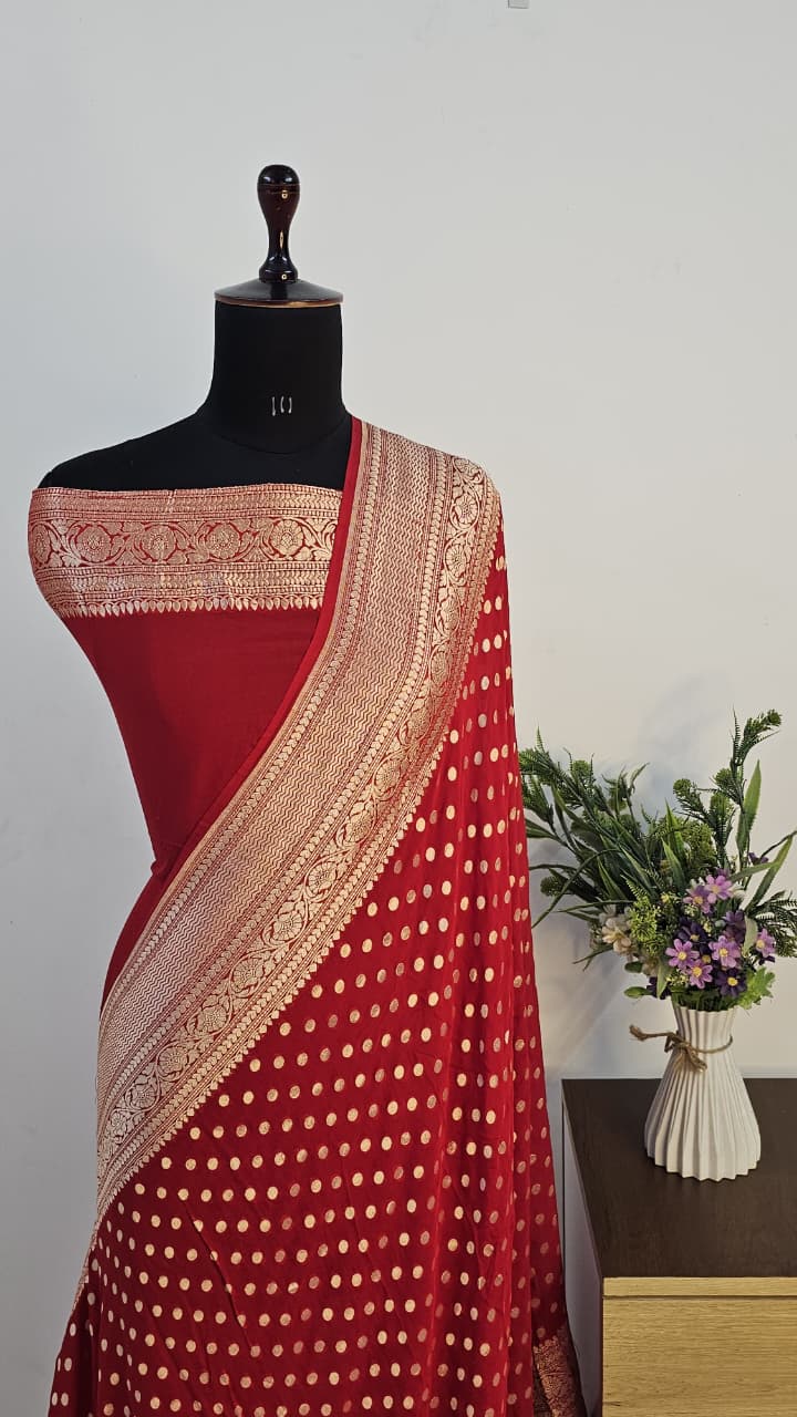 Pure Banarasi Handloom Khaddi Georgette Silk Water Zari Work Saree. | NEW EDITION |